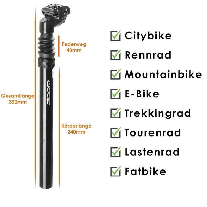 Tijă de șa cu suspensie reglabilă pentru bicicletă MTB / E-bike / City - 27,2mm