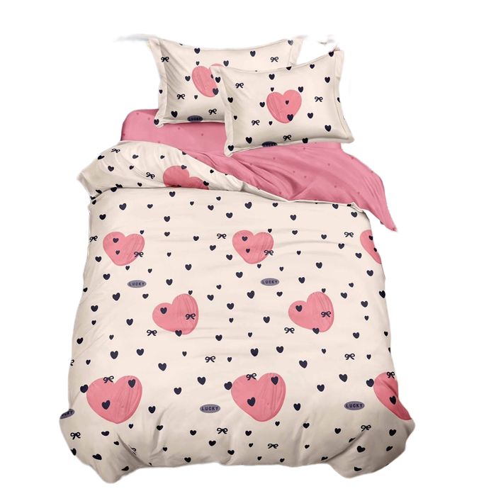 Lenjerie De Pat Maiden Xc115, Bumbac, 4 Piese, Cu Elastic, Alb, Roz