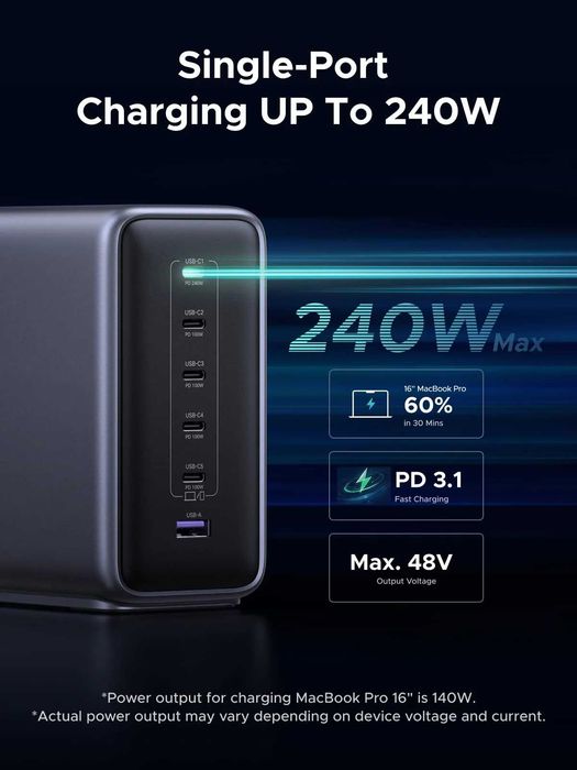 Настольное зарядное устройство UGREEN Nexode 500 Вт с 6 портами