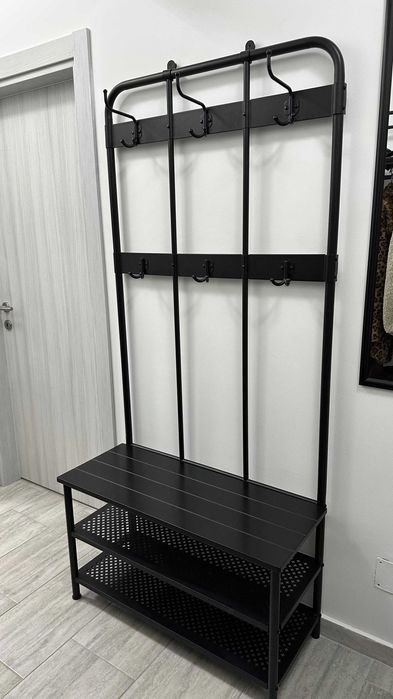 Ikea PINNIG Cuier/bancă pantofi, negru, 193x37x90 cm