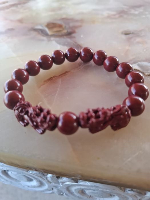 Brățară China din cinabru cinabar dragoni sculptata manual