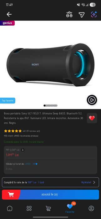 Boxa portabila Sony ULT FIELD 7, Ultimate Deep BASS