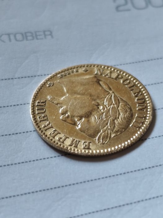 Златна монета 10 франка 1864 год, злато 3.23 гр,900/1000 (21.60 к)