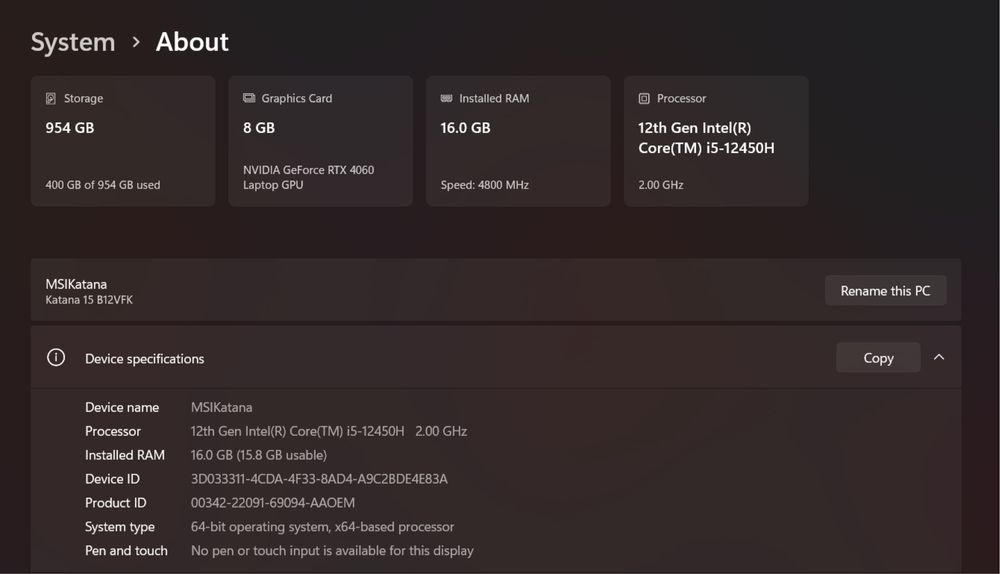 Геймърски лаптоп MSI Katana 15 B12V (1 година гаранция) No