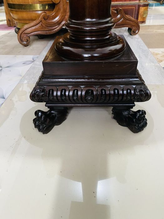 Piedestal Vintage Coloana Suport Lemn Masiv Sculptat Gheare Leu