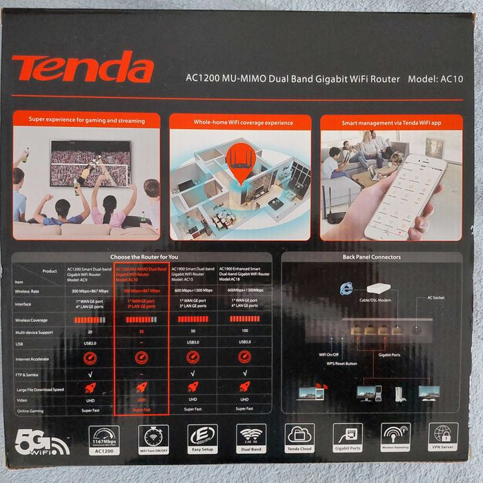 Router wireless Tenda AC10, AC1200, Dual-Band,