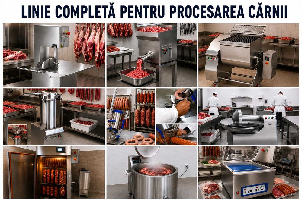 Linie procesare carne si obtinere de mezeluri, afumaturi si specialități din carne - Productivitate 1 Tona /zi