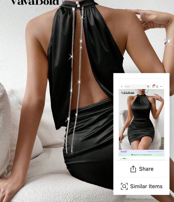 Черна рокля с отворен гръб