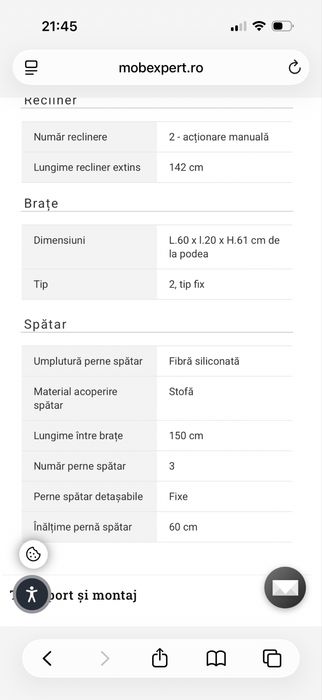 Canapea Mobexpert 3 locuri LOUIS XL, 2 reclinere manuale, stofă
