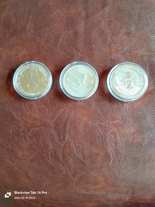 3-Броя Сребърни Монети от по 1унция Проба-999,9/1000
