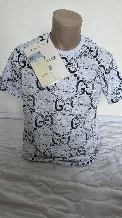 Tricou Gucci, nou, alb, eticheta Farfetch, logo negru, unisex, S-XXL