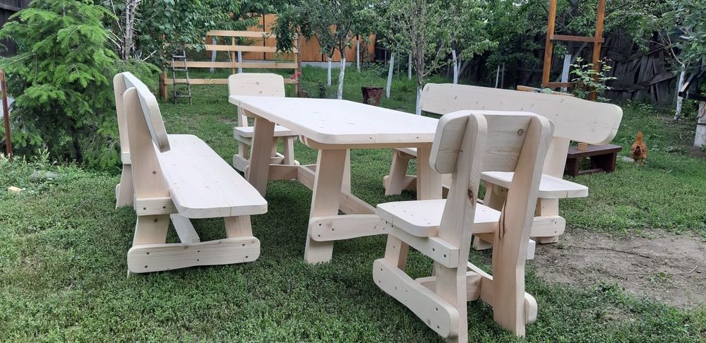 SET masa lemn masiv-2 canapele, 2 scaune-gradina/terasa/foisor