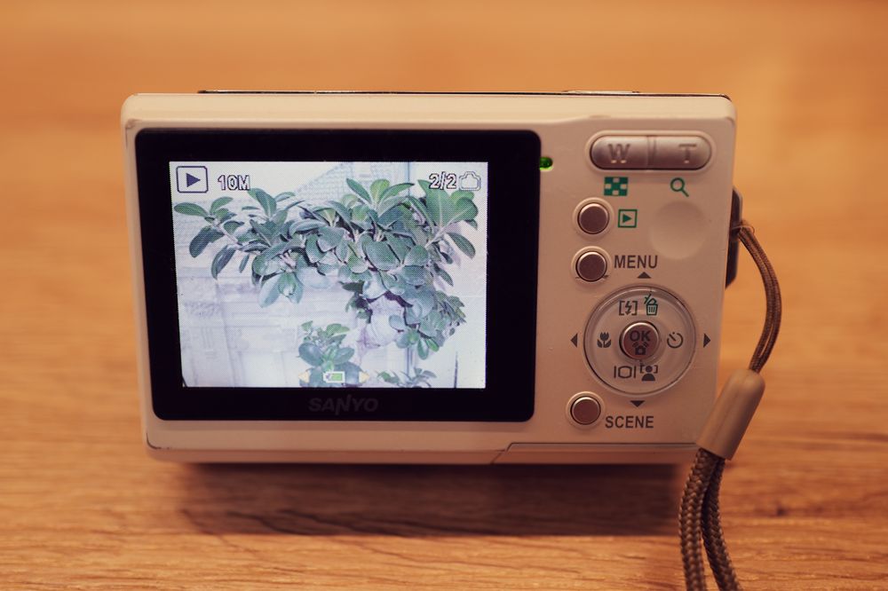 Aparat foto Sharp 10 megapixeli baterii AA card memorie instagram