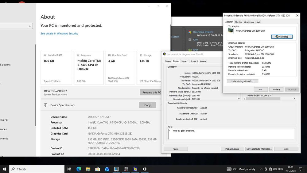 i5 7400 16gb ddr4 Gtx 1060 Ssd+hard 1tera pc calculator gaming unitate