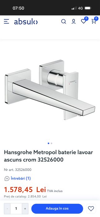 Vand baterie lavoar hansgrohe fixare in perete