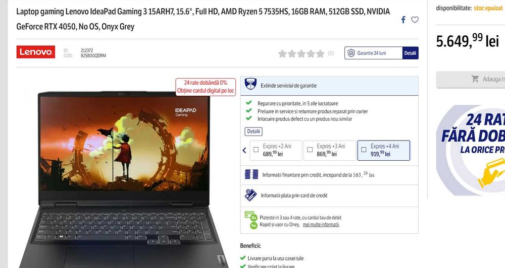 Laptop gaming RTX 4050 schimb doar cu iPhone Air. Predare in Constanta