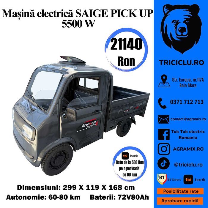 Cvadriciclu PickUp Saige cu Civ si permis, 5500W nou Agramix