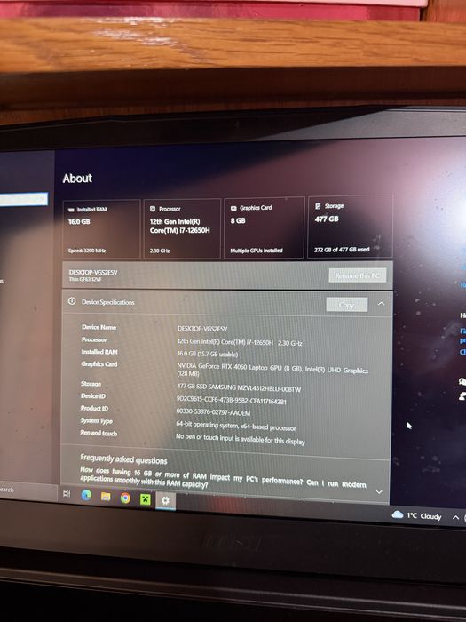 Vând  Laptop MSI fhd