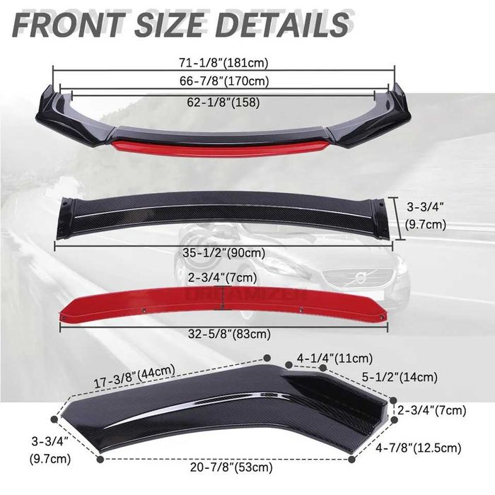 Спойлер за предна броня, Универсален червен/черен/  от  4 части