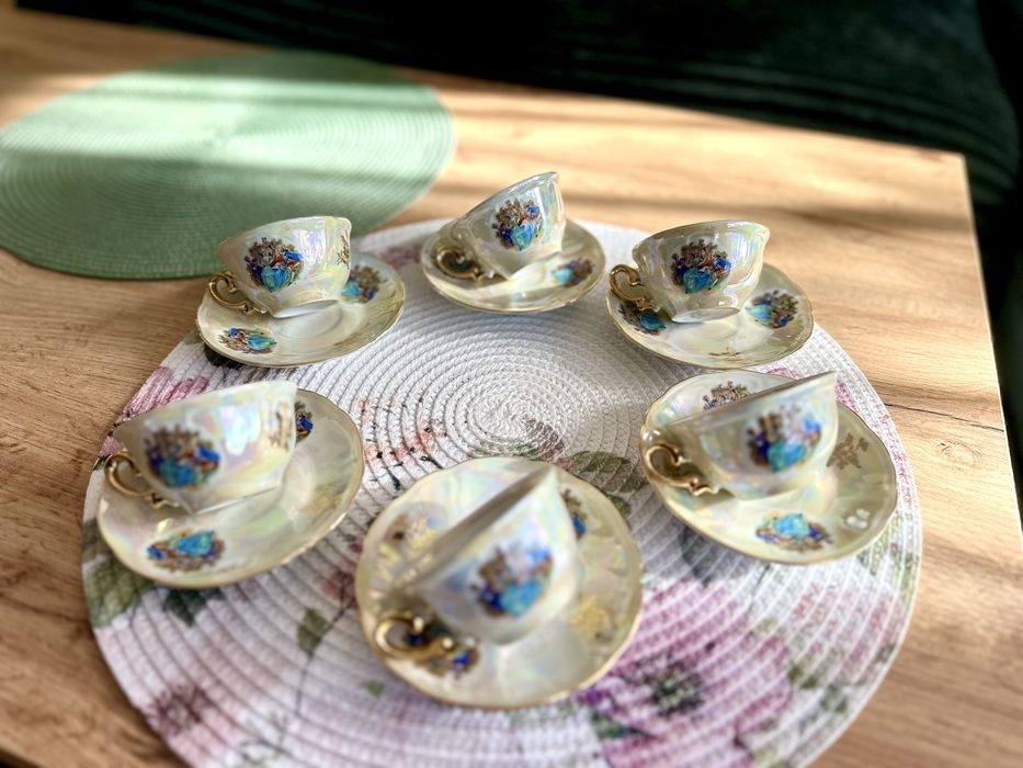 Винтидж порцеланов сервиз за кафе TITO VELES – перлен блясък 14 части