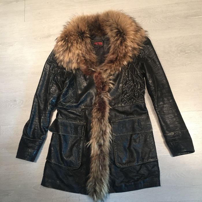 Естествена кожа яке със естесвена яка