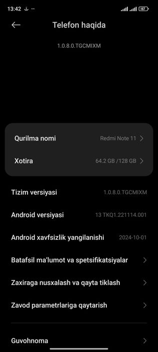 Redmi not 11 bor sotiladi qogan maʼlumotlar rasmda