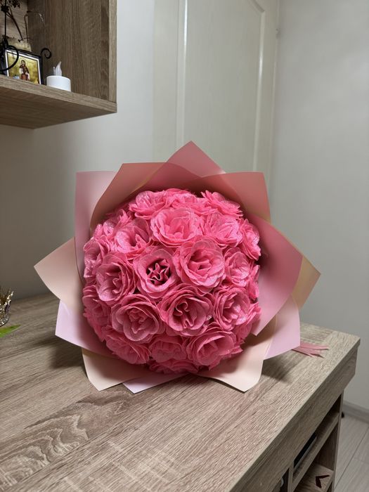 Buchet roz de trandafiri cu sclipici