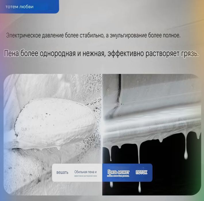 Электрический пеногенератор для мойки, емкость 1,5 л, заряжаемая