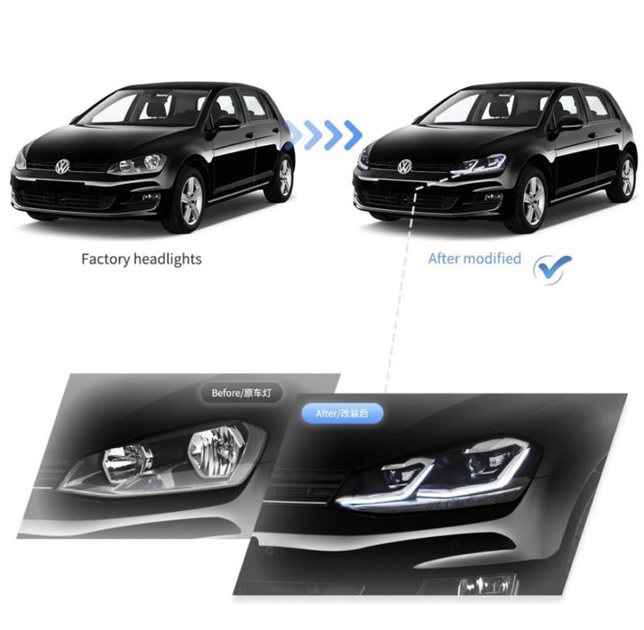 Комплект LED Фарове за VW Golf 7 2012–2018 Silver Line с Динамични Мигачи