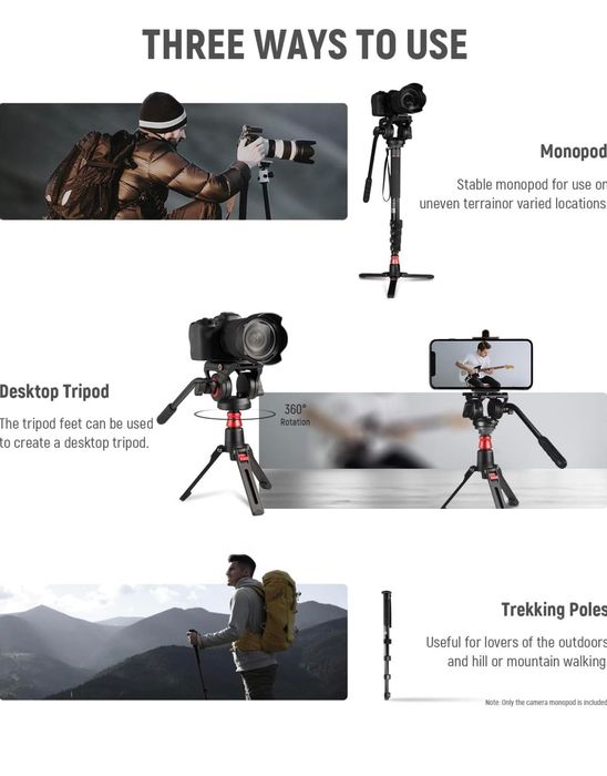 Проф. Монопод. 6КГ. Флуидна глава. Фото. Видео. Камера. Neewer