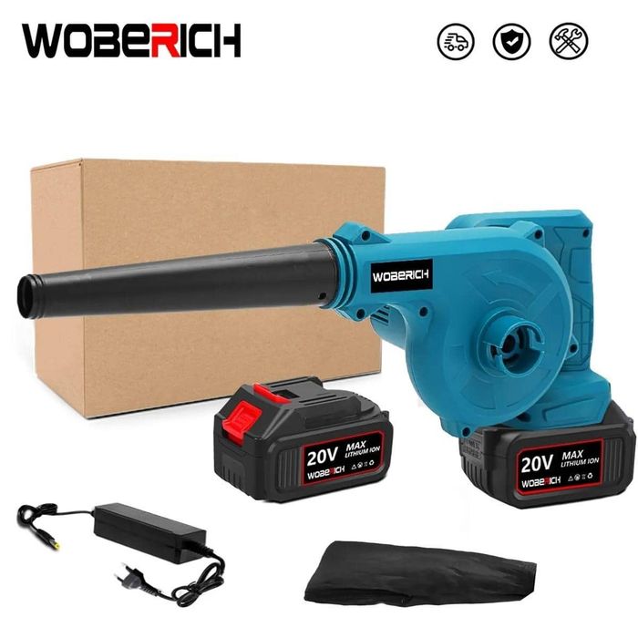 2в1 Безжична Духалка за Листа Прахосмукачка за Прах с Две Батерии