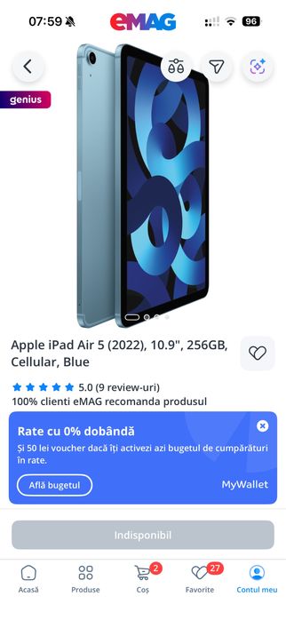 Apple iPad Air 5 (2022), M1, 10.9", 256GB, Cellular, Blue