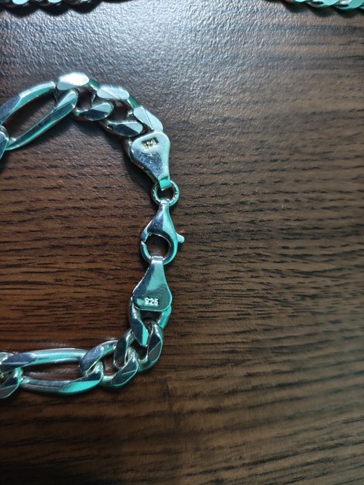 Масивен мъжки сребърен комплект синджир и гривна 925 проба,126грама