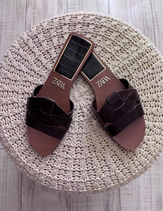 Стилни чехли ZARA в шоколадово кафяво