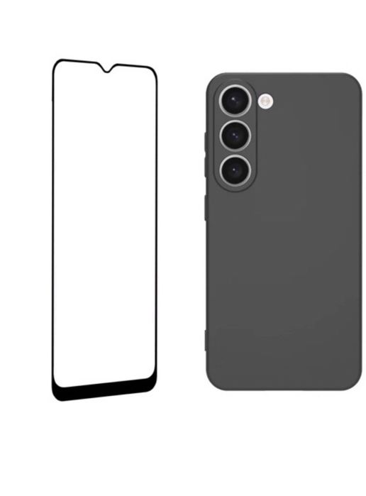 Husa Silicon Black Clear+Folie Sticla 12D Samsung A52S/A53/A54/A55/A56