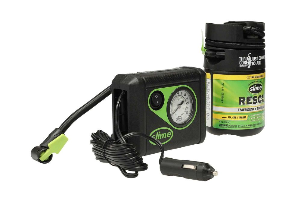 Slime ремонтен комплект за спукана гума с уплътнител 414ml и компресор 12V, 4 bar, 60 PSI