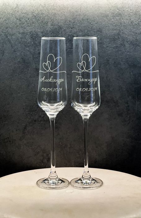 Гравирани кристални чаши за шампанско (ритуални чаши)