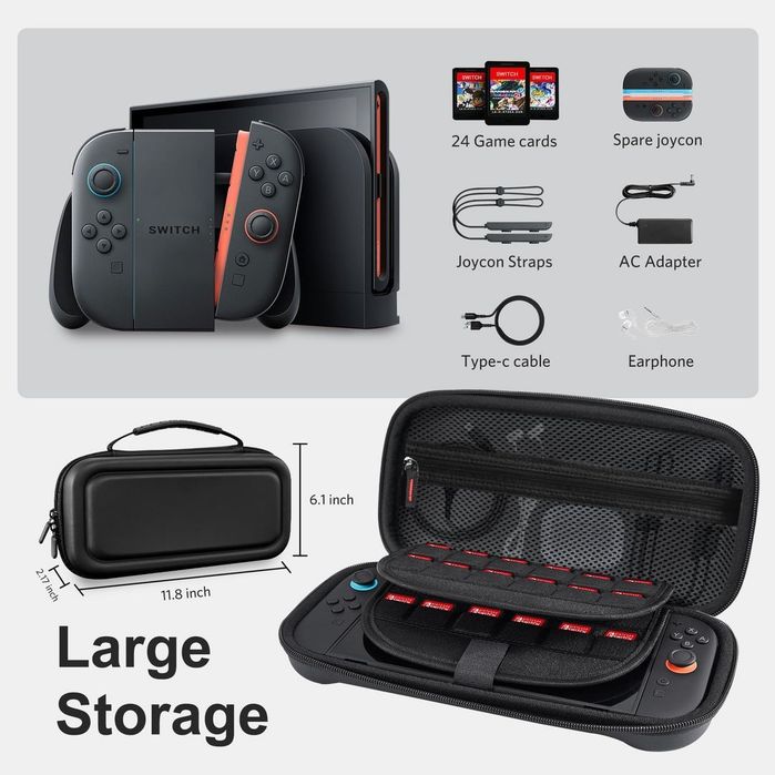 Husă Nintendo Switch 2 CoBak – Set 3in1 cu protecții și spațiu 24 jocuri