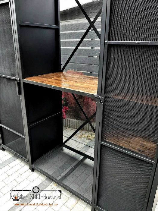 Raft dressing stil industrial- otel si lemn natural