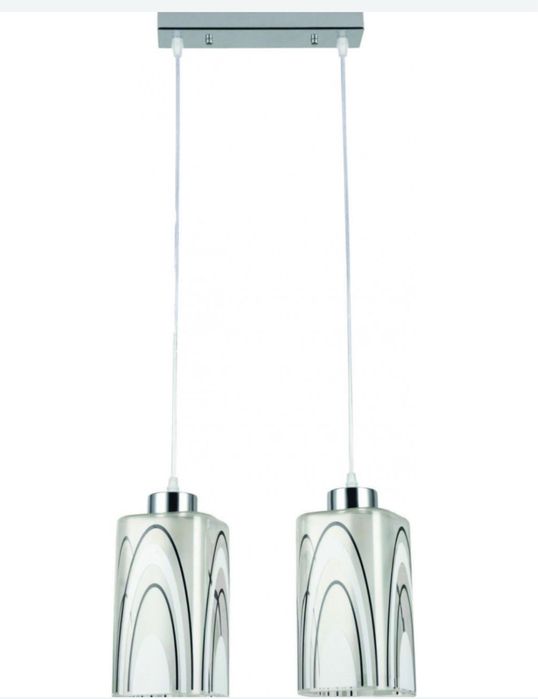 Pendul Pure, 2 x E27, metal crom, abajur sticla alb/negru, VB3409