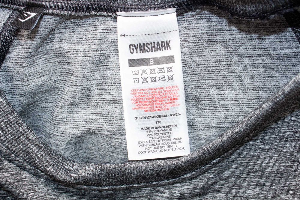 Gymshark дамски кроп топ черно сив омбре ефект дълъг ръкав за фитнес S