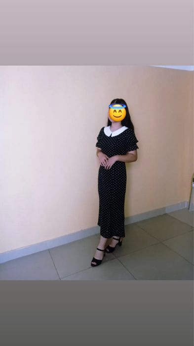 Платье черное горошек
