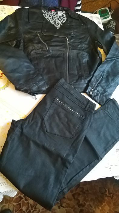 НОВ комплект кожено яке и промазани дънки Tipster, размер 44