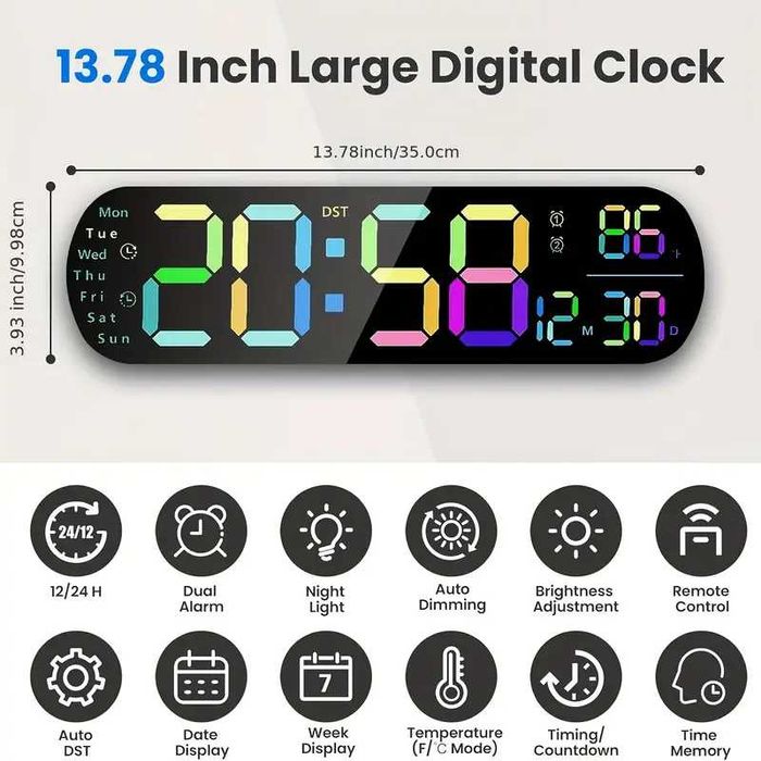 RGB Настенные электронные часы LED с пультом, Devor soat RGB pultli