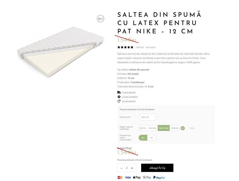 Saltea din spumă cu latex pentru pat Nike – 12 cm