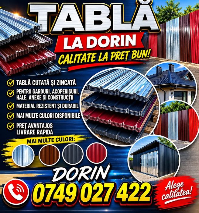 Tablă cutată zincată colorată preț negociabil transport gratuit livram la domiciliu