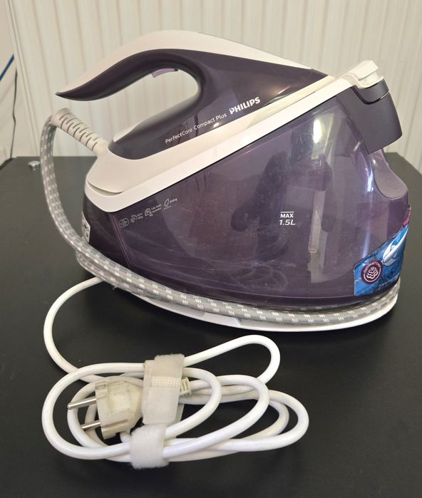 Statie de calcat PHILIPS GC7933/30 PerfectCare Complact Plus, 2400W, 120g/min, 1.5l, talpa SteamGlide Plus, alb-mov