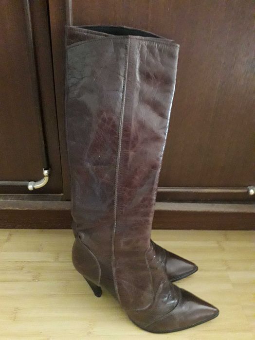 Дамски кожени ботуши кафяви №37