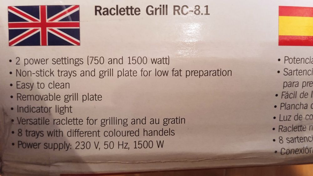 AFK Raclette Grill 8 in 1 cu doua suprafete pentru gratar si gratinat
