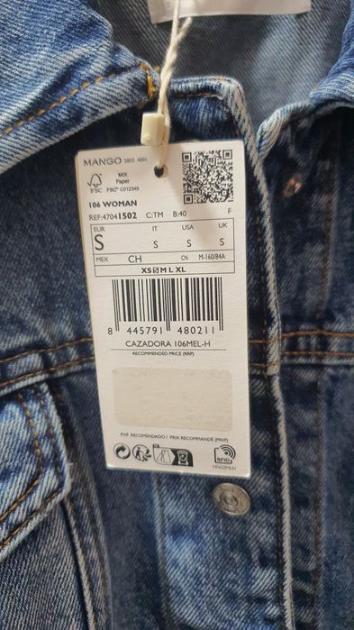 Mango Jachetă Denim medium blue mărime 36